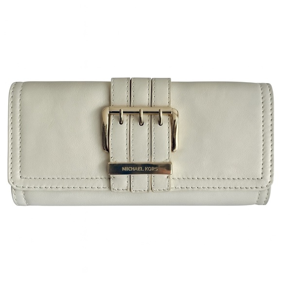 NWT Michael Kors Leather Clutch White Evening Bag Wedding Date Night Resortwear - Picture 1 of 7